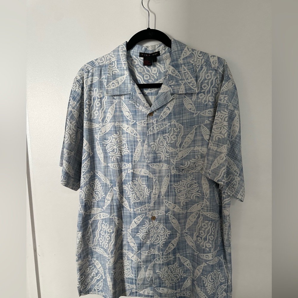 TULLIANO Men 100% Silk Button Front Short Sleeve Top Large